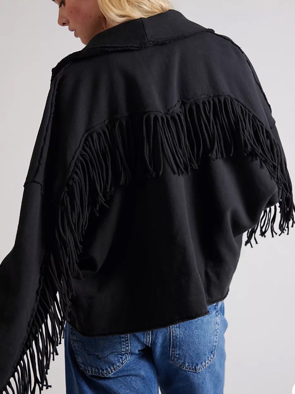Ragabond Wyatt Fringe Cardi Organic Cotton Black Size XL EUC